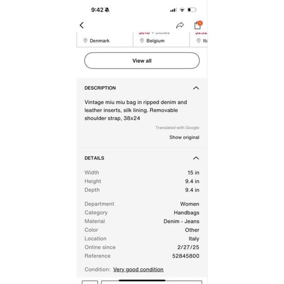 Vintage Miu Miu Distressed Black Denim top handle/crossbody bag - Picture 3 of 9